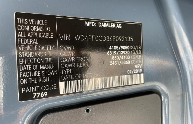 WD4PF0CD3KP092135 - 2019 MERCEDES-BENZ SPRINTER 2500/3500 BLUE photo 10