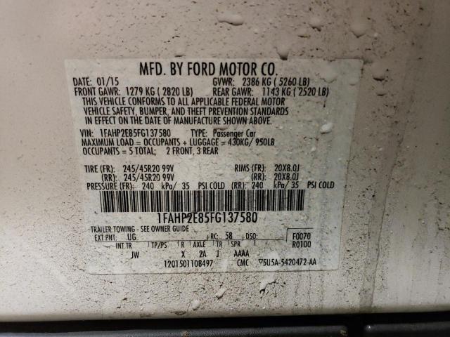 1FAHP2E85FG137580 - 2015 FORD TAURUS SEL WHITE photo 12