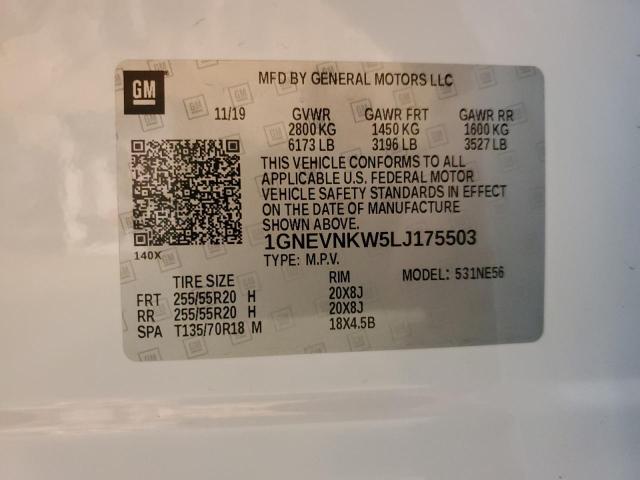 1GNEVNKW5LJ175503 - 2020 CHEVROLET TRAVERSE HIGH COUNTRY WHITE photo 13