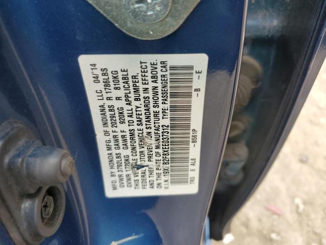 19XFB2F8XEE037312 - 2014 HONDA CIVIC EX BLUE photo 12