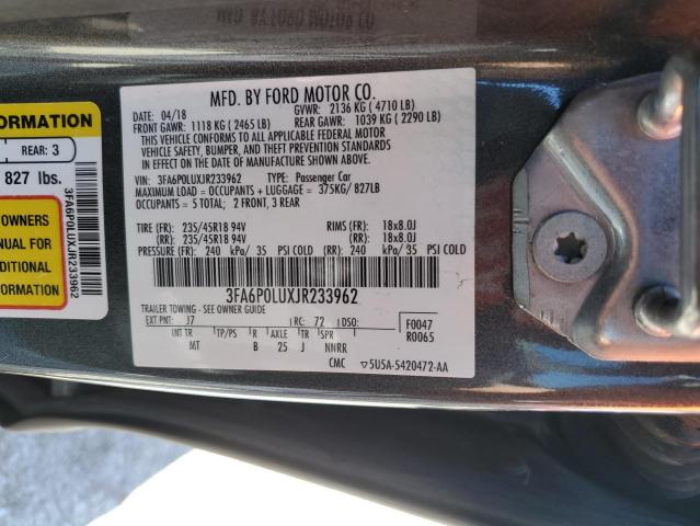 3FA6P0LUXJR233962 - 2018 FORD FUSION SE HYBRID GRAY photo 12