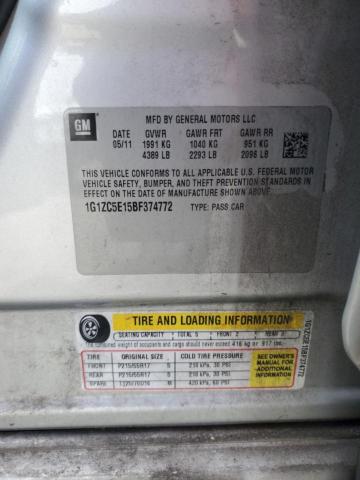 1G1ZC5E15BF374772 - 2011 CHEVROLET MALIBU 1LT 银色 照片 12