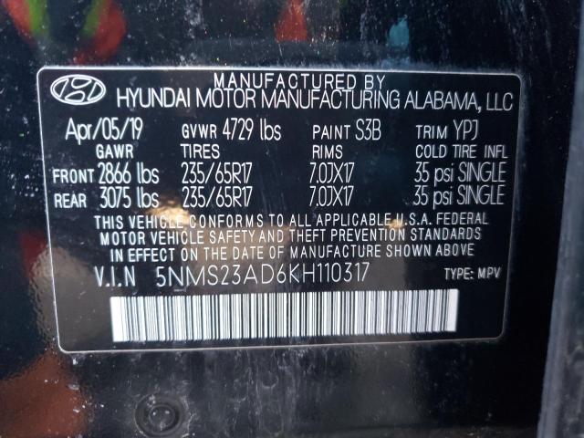 5NMS23AD6KH110317 - 2019 HYUNDAI SANTA FE SE BLACK photo 13