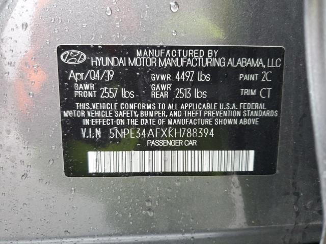 5NPE34AFXKH788394 - 2019 HYUNDAI SONATA LIMITED GRAY photo 12