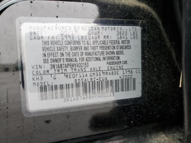 3N1AB7AP8HY400153 - 2017 NISSAN SENTRA S BLACK photo 12