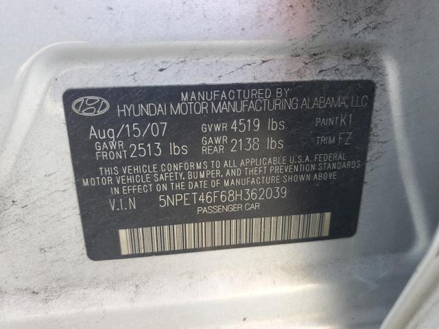 5NPET46F68H362039 - 2008 HYUNDAI SONATA GLS SILVER photo 12