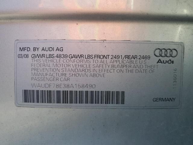 WAUDF78E38A158490 - 2008 AUDI A4 2.0T QUATTRO SILVER photo 12