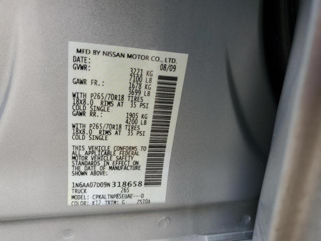 1N6AA07D09N318658 - 2009 NISSAN TITAN XE SILVER photo 12