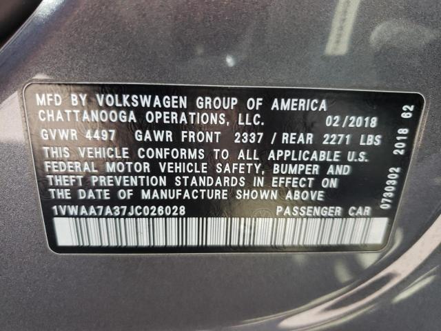 1VWAA7A37JC026028 - 2018 VOLKSWAGEN PASSAT S GRAY photo 12