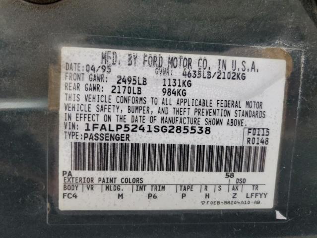 1FALP5241SG285538 - 1995 FORD TAURUS GL GREEN photo 13