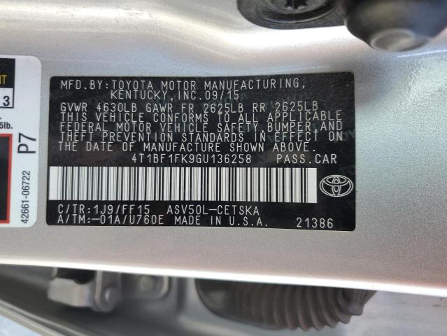 4T1BF1FK9GU136258 - 2016 TOYOTA CAMRY LE SILVER photo 12