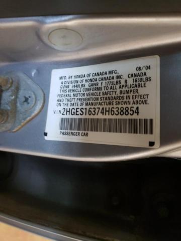 2HGES16374H638854 - 2004 HONDA CIVIC DX VP SILVER photo 12