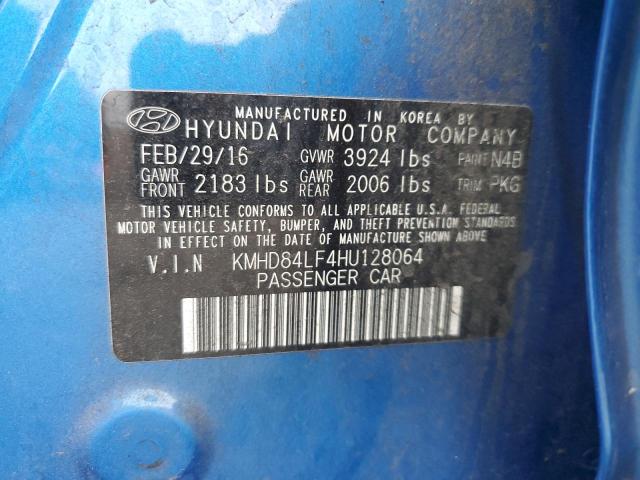 KMHD84LF4HU128064 - 2017 HYUNDAI ELANTRA SE BLUE photo 13