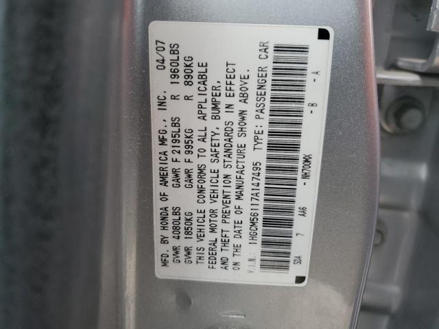 1HGCM56117A147495 - 2007 HONDA ACCORD VALUE SILVER photo 12