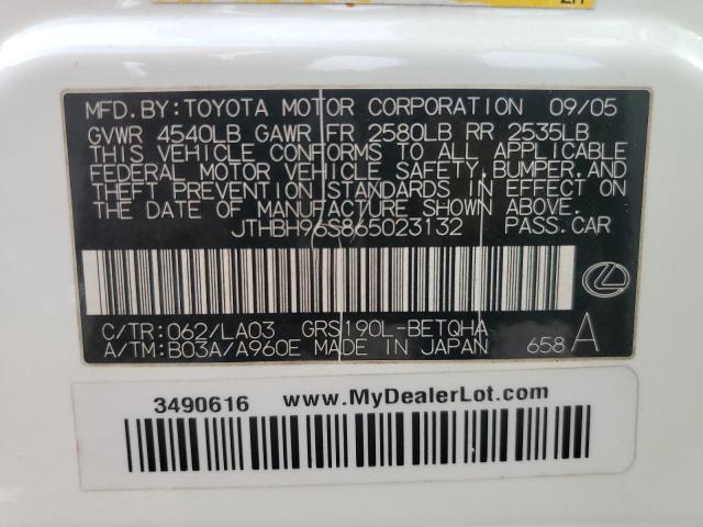 JTHBH96S865023132 - 2006 LEXUS GS 300 WHITE photo 12