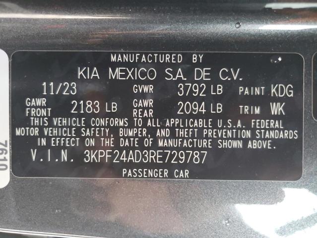 3KPF24AD3RE729787 - 2024 KIA FORTE LX GRAY photo 13