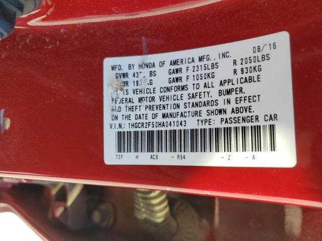 1HGCR2F50HA041043 - 2017 HONDA ACCORD SPORT RED photo 13