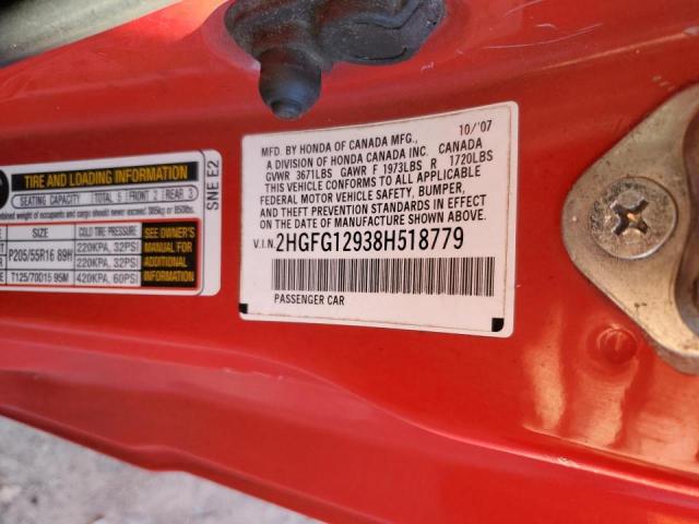 2HGFG12938H518779 - 2008 HONDA CIVIC EXL RED photo 13