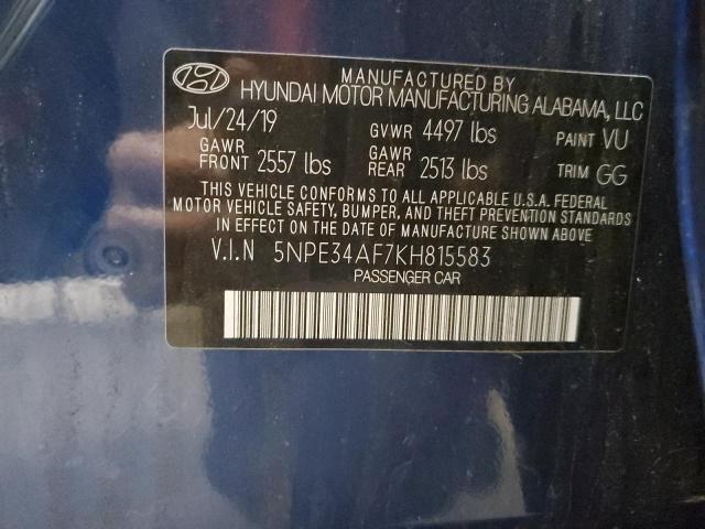 5NPE34AF7KH815583 - 2019 HYUNDAI SONATA LIMITED BLUE photo 12