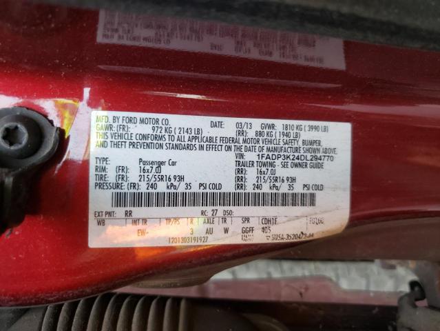 1FADP3K24DL294770 - 2013 FORD FOCUS SE RED photo 12