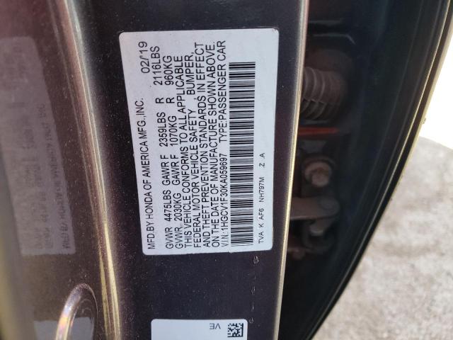 1HGCV1F30KA059697 - 2019 HONDA ACCORD SPORT GRAY photo 13