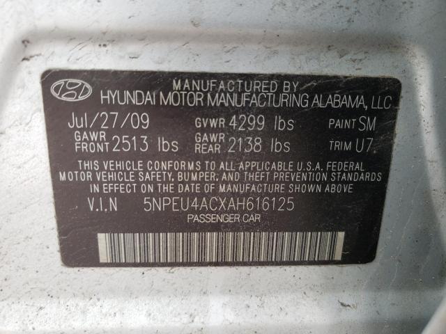 5NPEU4ACXAH616125 - 2010 HYUNDAI SONATA SE GRAY photo 12