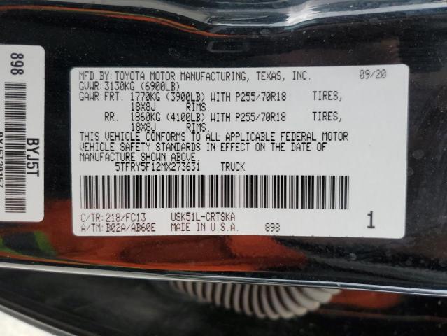 5TFRY5F12MX273631 - 2021 TOYOTA TUNDRA DOUBLE CAB SR/SR5 BLACK photo 12