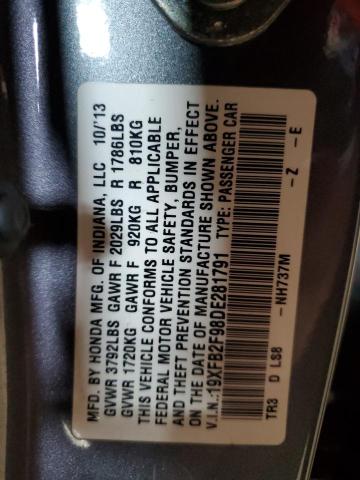 19XFB2F98DE281791 - 2013 HONDA CIVIC EXL ნაცრისფერი ფოტო 12