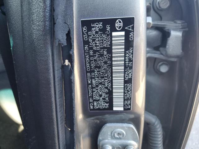 JTKKT624X50118172 - 2005 TOYOTA SCION XA GRAY photo 12