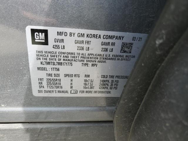 KL79MTSL7MB171775 - 2021 CHEVROLET TRAILBLAZE RS GRAY photo 12