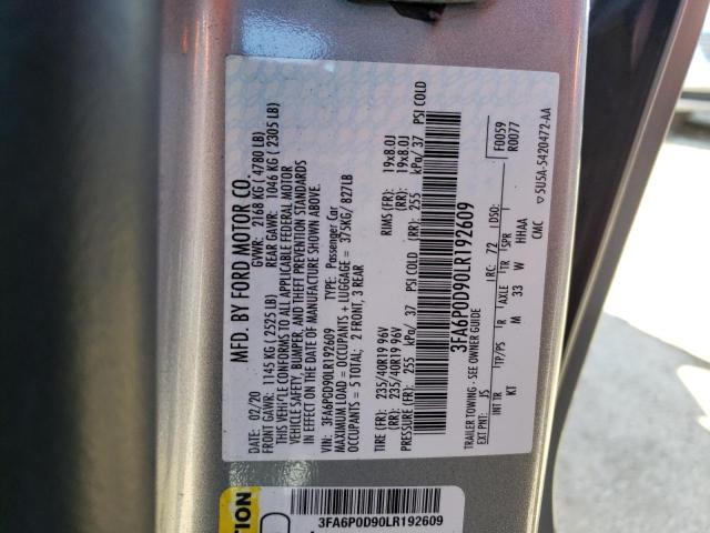 3FA6P0D90LR192609 - 2020 FORD FUSION TITANIUM SILVER photo 13