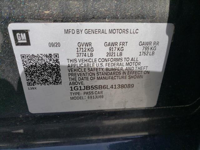 1G1JB5SB6L4138089 - 2020 CHEVROLET SONIC LS 灰色 照片 12