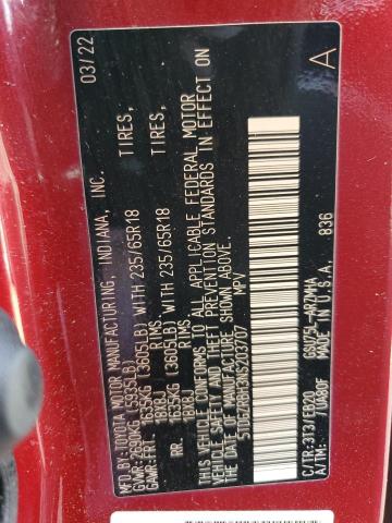 5TDGZRBH3NS203707 - 2022 TOYOTA HIGHLANDER XLE 红色 照片 13