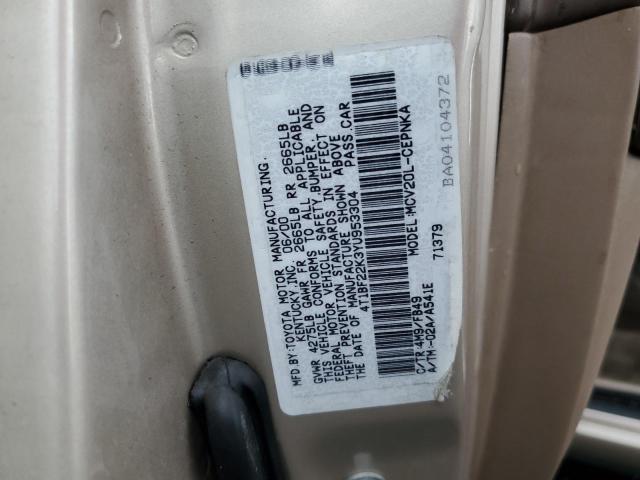 4T1BF22K3YU953304 - 2000 TOYOTA CAMRY LE GOLD photo 12