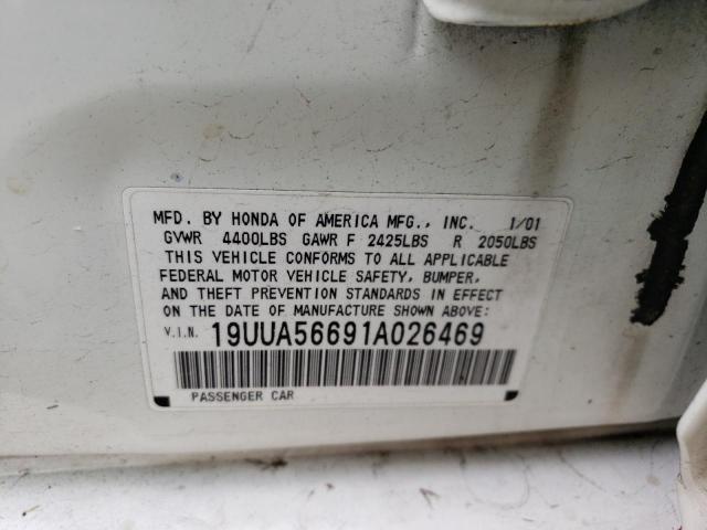 19UUA56691A026469 - 2001 ACURA 3.2TL WHITE photo 12