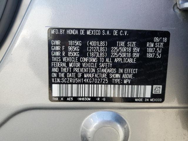 3CZRU5H14KG702725 - 2019 HONDA HR-V SPORT GRAY photo 14