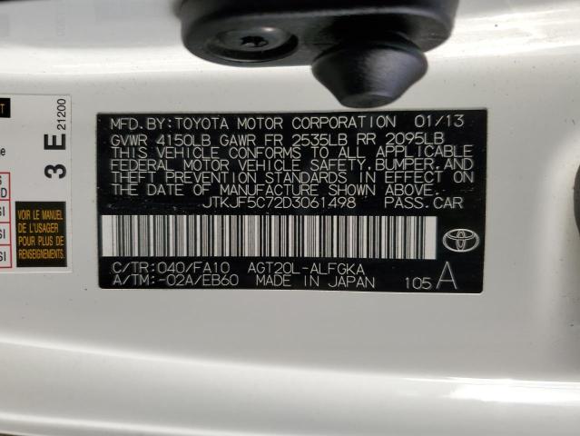 JTKJF5C72D3061498 - 2013 TOYOTA SCION TC WHITE photo 12