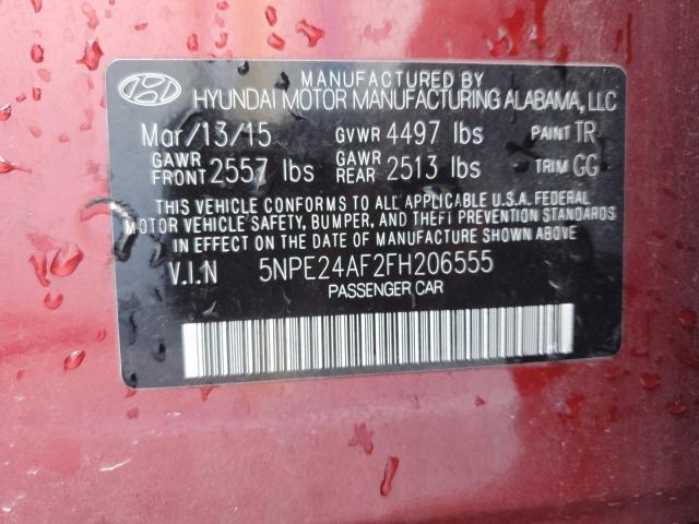 5NPE24AF2FH206555 - 2015 HYUNDAI SONATA SE BURGUNDY photo 12