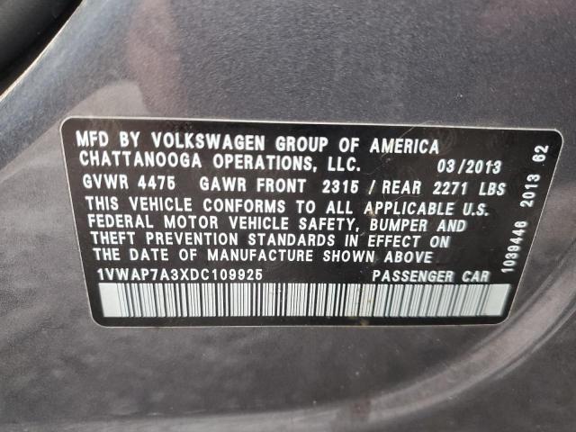 1VWAP7A3XDC109925 - 2013 VOLKSWAGEN PASSAT S GRAY photo 12