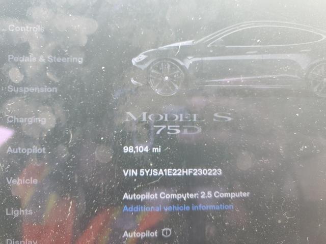 5YJSA1E22HF230223 - 2017 TESLA MODEL S 灰色 照片 9