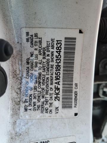 2HGFA16518H354831 - 2008 HONDA CIVIC LX WHITE photo 12