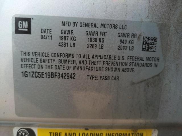 1G1ZC5E19BF342942 - 2011 CHEVROLET MALIBU 1LT SILVER photo 12