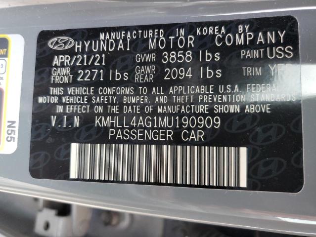 KMHLL4AG1MU190909 - 2021 HYUNDAI ELANTRA SE GRAY photo 12