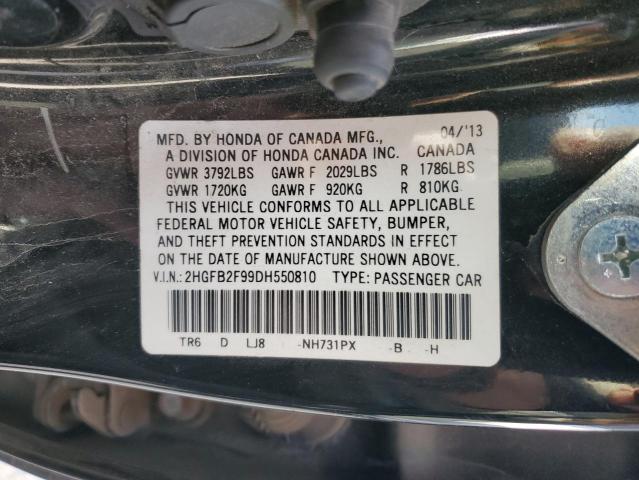 2HGFB2F99DH550810 - 2013 HONDA CIVIC EXL შავი ფოტო 13