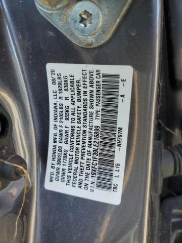 19XFC1F39LE216899 - 2020 HONDA CIVIC EX GRAY photo 13