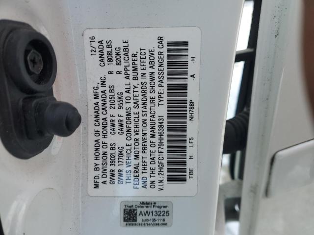 2HGFC1F79HH638431 - 2017 HONDA CIVIC EXL WHITE photo 12