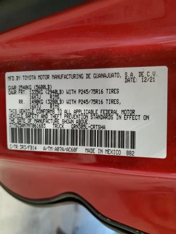 3TYSZ5AN7NT061683 - 2022 TOYOTA TACOMA ACCESS CAB Қызыл фото 12