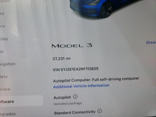 5YJ3E1EA2NF113835 - 2022 TESLA MODEL 3 BLUE photo 9