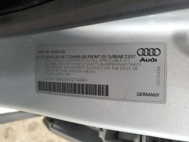 WAULT68E52A216685 - 2002 AUDI A4 3.0 QUATTRO SILVER photo 12