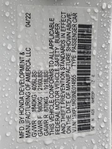 19XFL1H88NE014955 - 2022 HONDA CIVIC SPORT TOURING 白色 照片 13